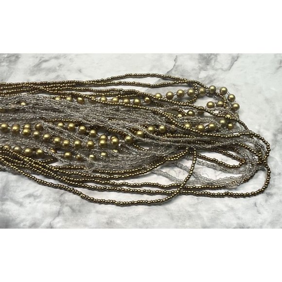 Vintage Beaded Multi Strand Necklace Seed Beads Gold Metal Tones 32" Long - Picture 6 of 8